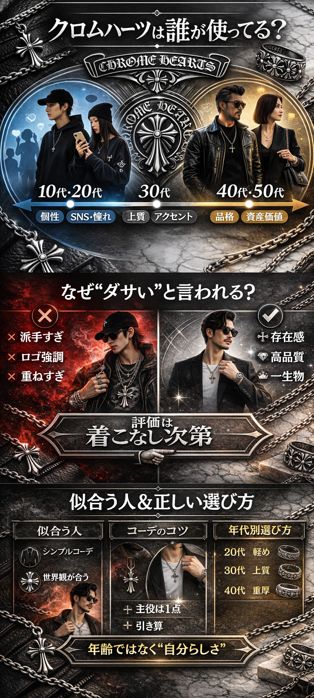 クロムハーツの年齢層は？「ダサい」と言われる理由や実際の評判、男女別人気アイテムも紹介