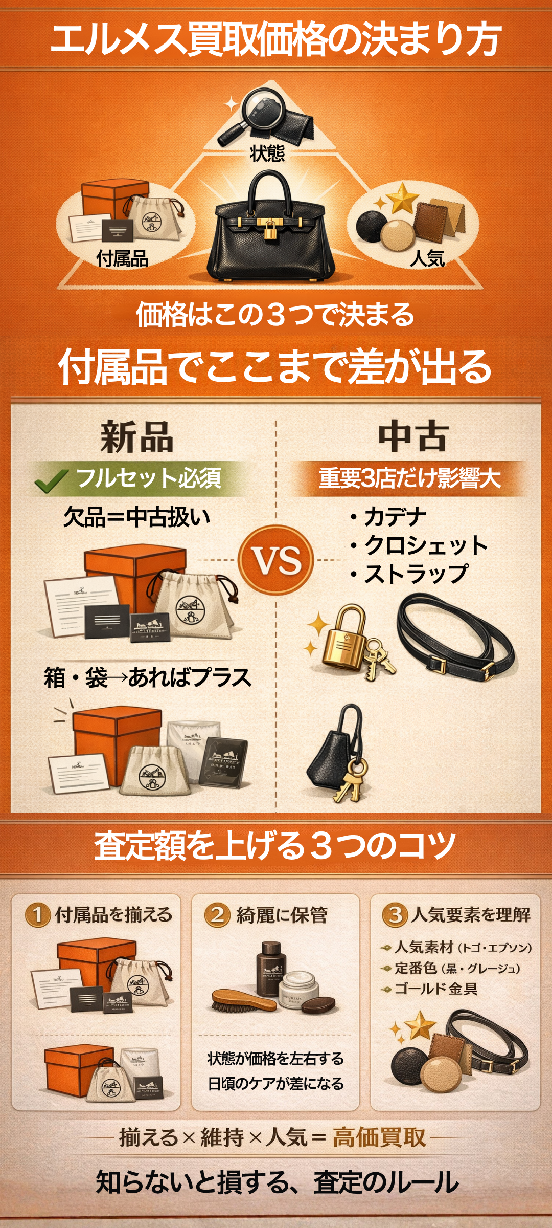 エルメスの付属品は買取価格に影響する?主要な付属品や高く売るコツを解説