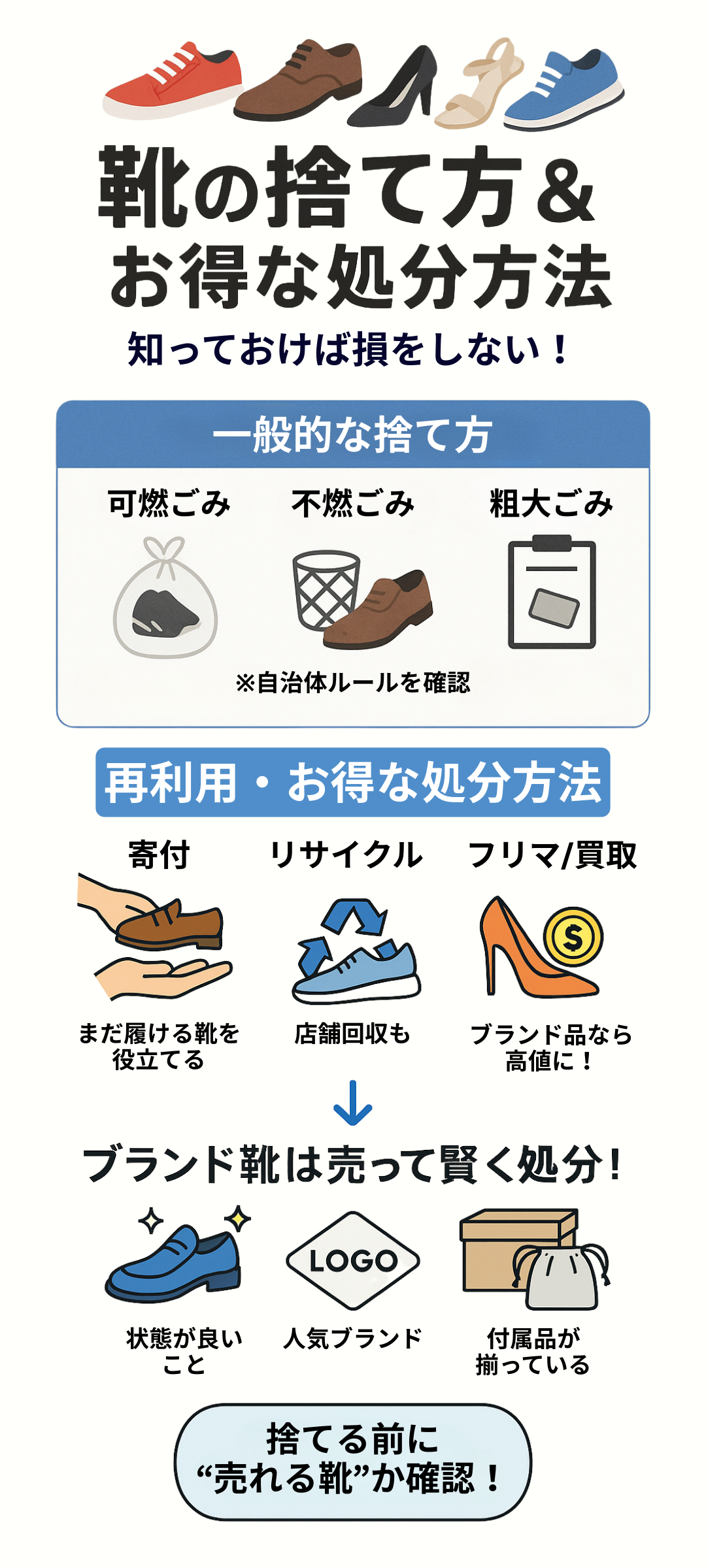 靴の捨て方とは?処分方法からブランド靴の高価買取まで徹底解説