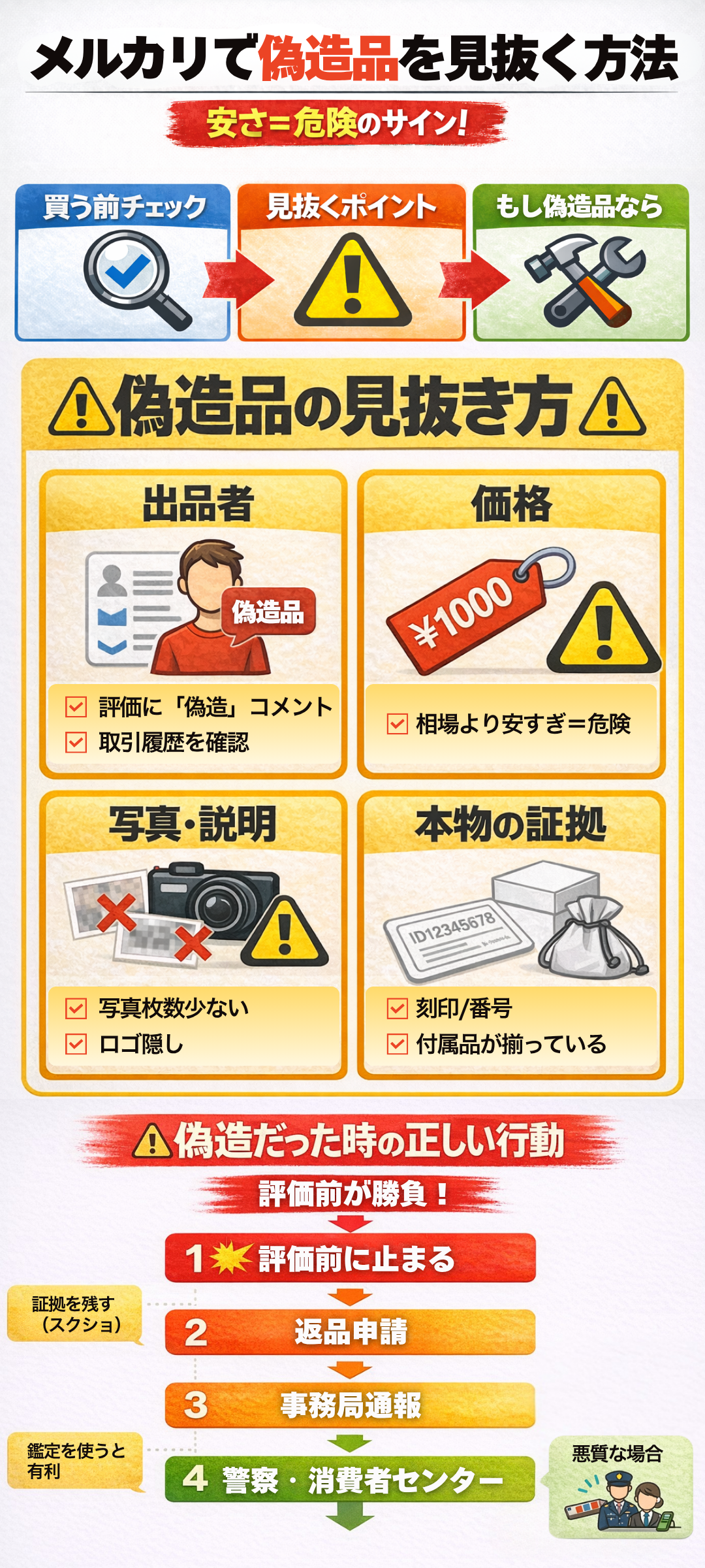 メルカリで偽物ブランド品を見抜く方法！見分け方・購入時の注意点・偽物だったときの対処法を解説