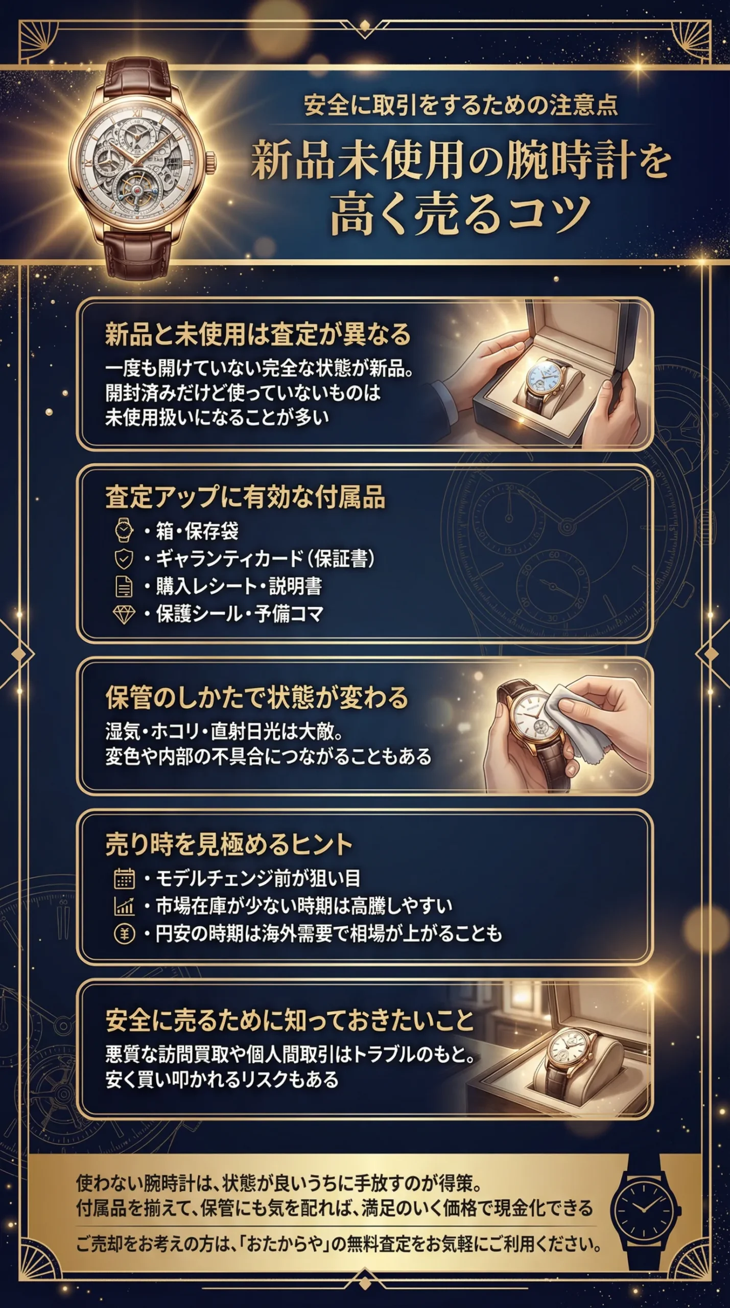 新品未使用の腕時計を高く売るためのポイントとは?安全に取引をするための注意点もご紹介