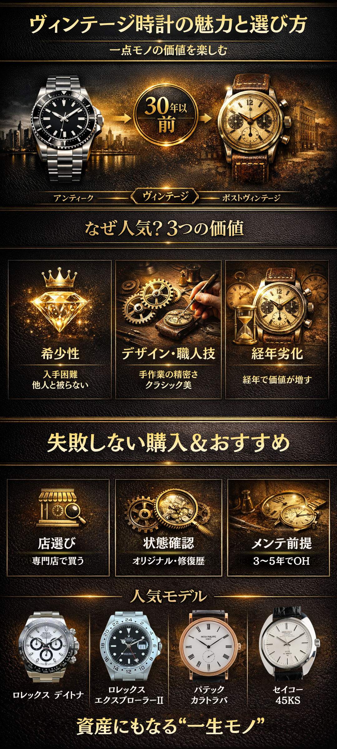 おすすめのヴィンテージ時計10選!購入のポイントやメンテナンスについても解説