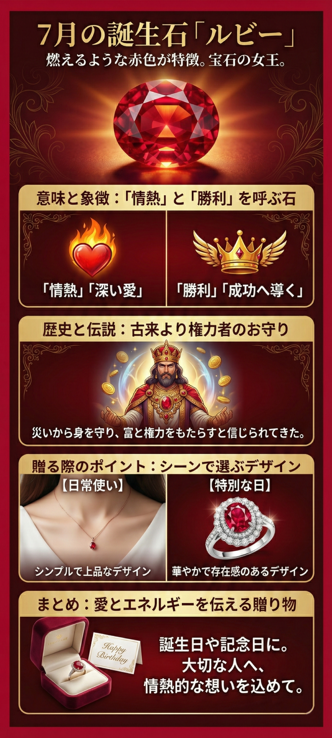 7月の誕生石ルビーの意味や石言葉とは?贈り物に選ばれる理由とジュエリーの魅力を解説