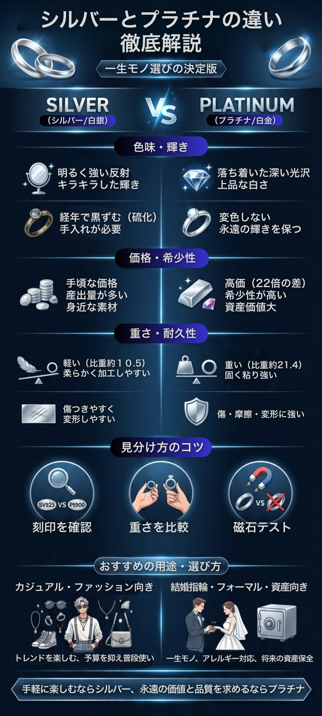 【初心者必見】シルバーとプラチナの違いとは？色・価格・見分け方から資産価値まで徹底解説