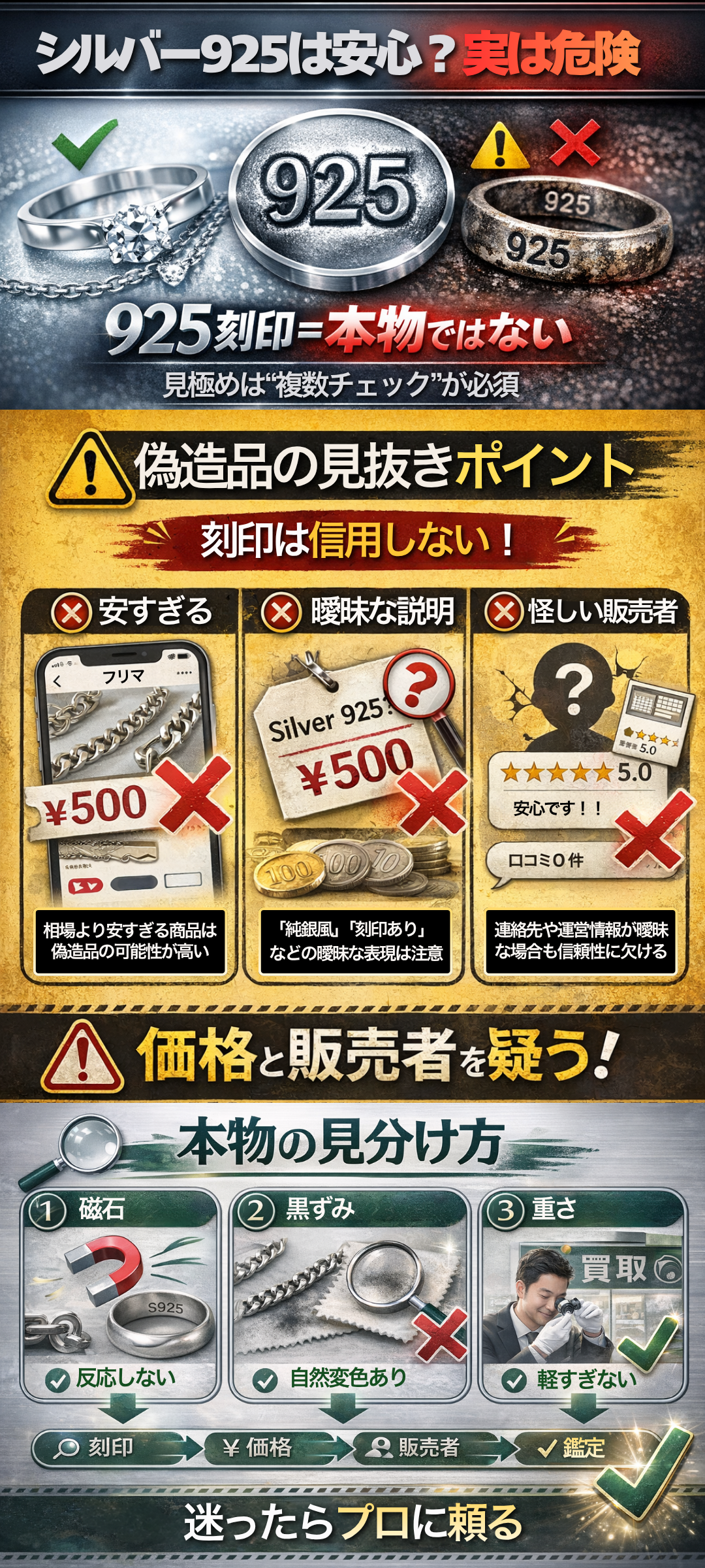 シルバー925の刻印は偽物もある？本物との見分け方と鑑定・買取のポイントを解説