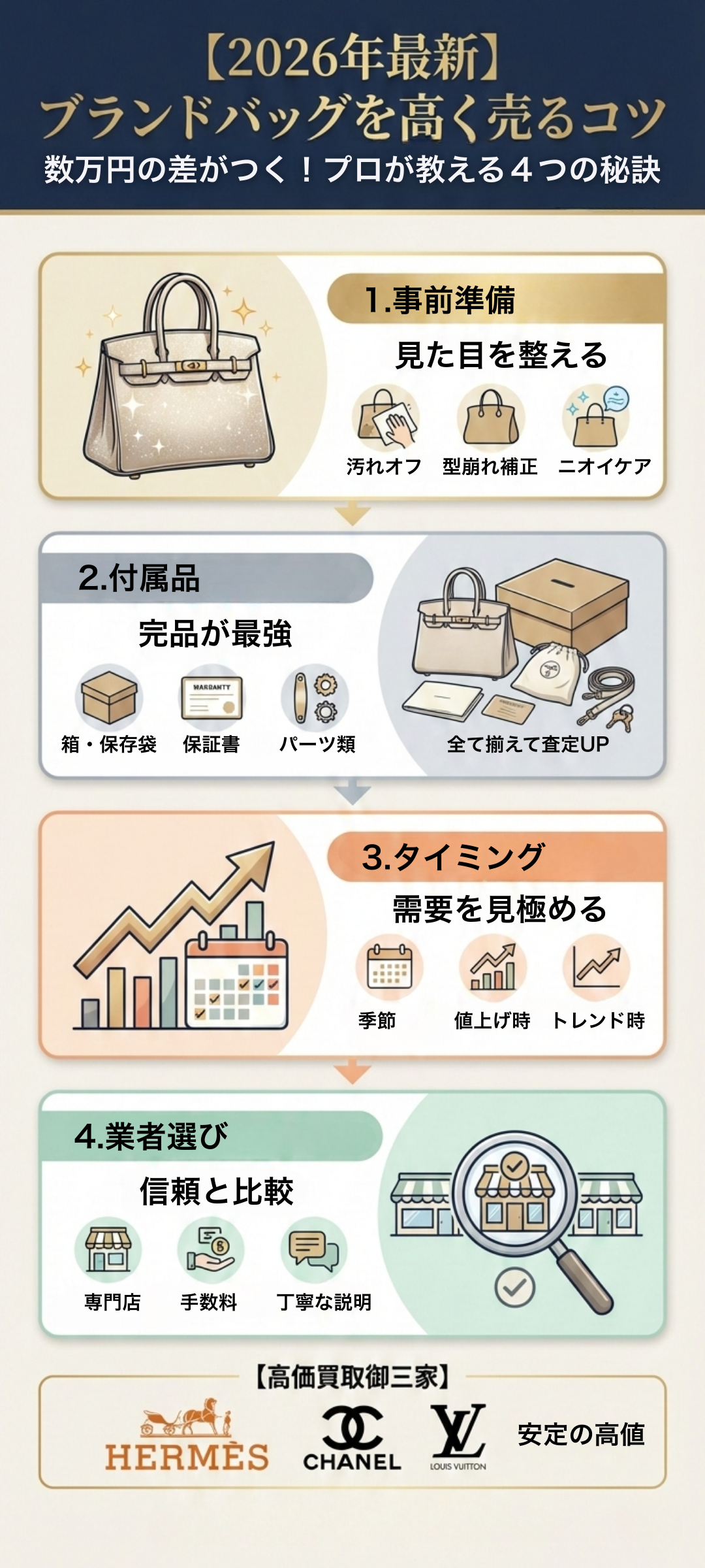 【2026年最新】ブランドバッグを高く売るコツとは？人気モデル・売り時・おすすめ買取先まで解説