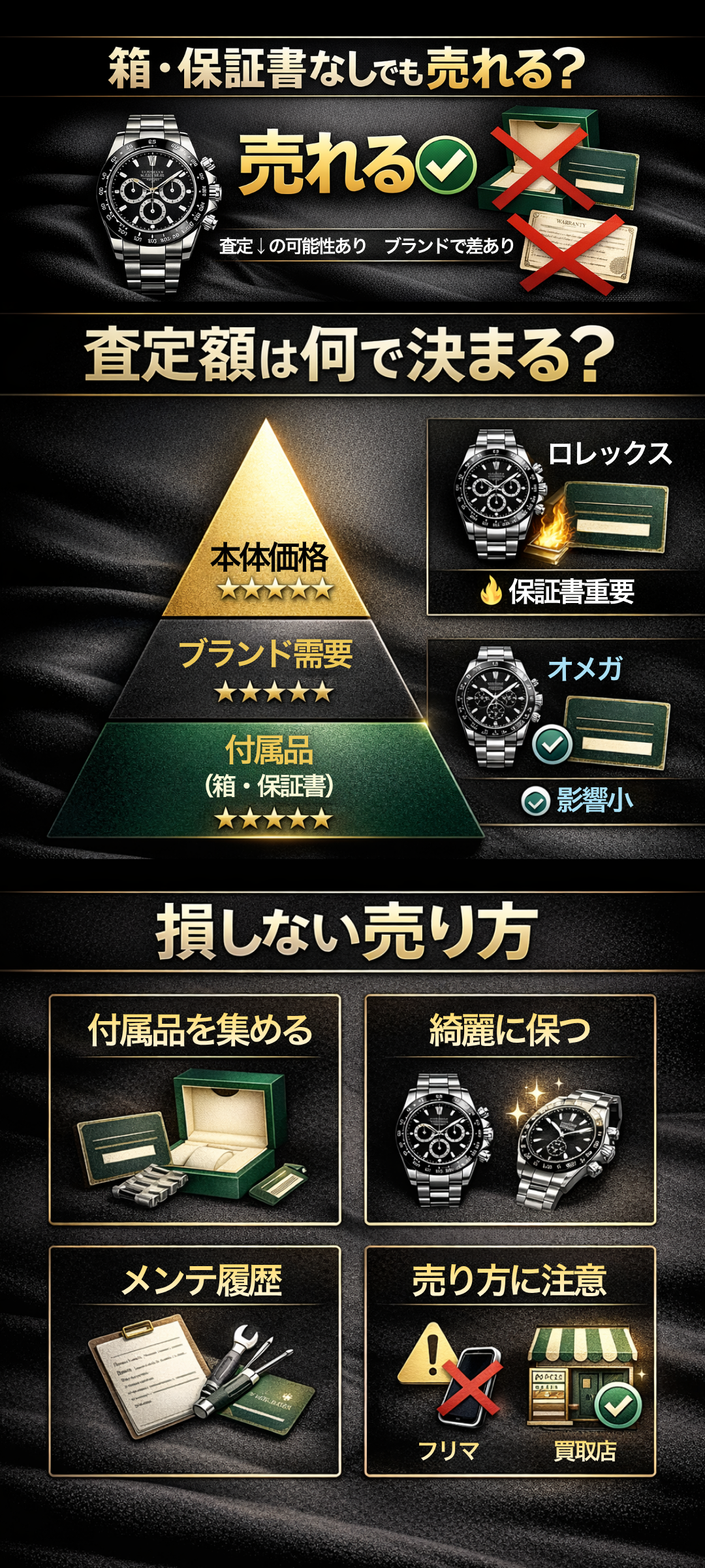 純正の箱や保証書なしでも高額査定は可能？高級ブランドの時計を賢く売る方法や注意点をご紹介