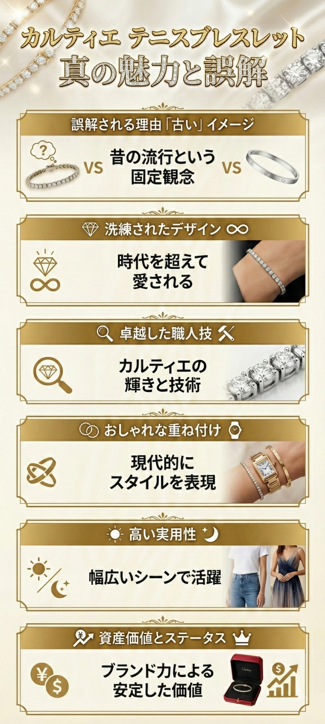 カルティエのテニスブレスレットがダサいと言われる理由とは?特徴・歴史・人気の理由もご紹介