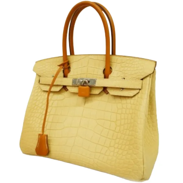 エルメス バーキンタッチ30 ハンドバッグ アリゲーターマット アイボリー×ブラウン×シルバー金具 A刻印