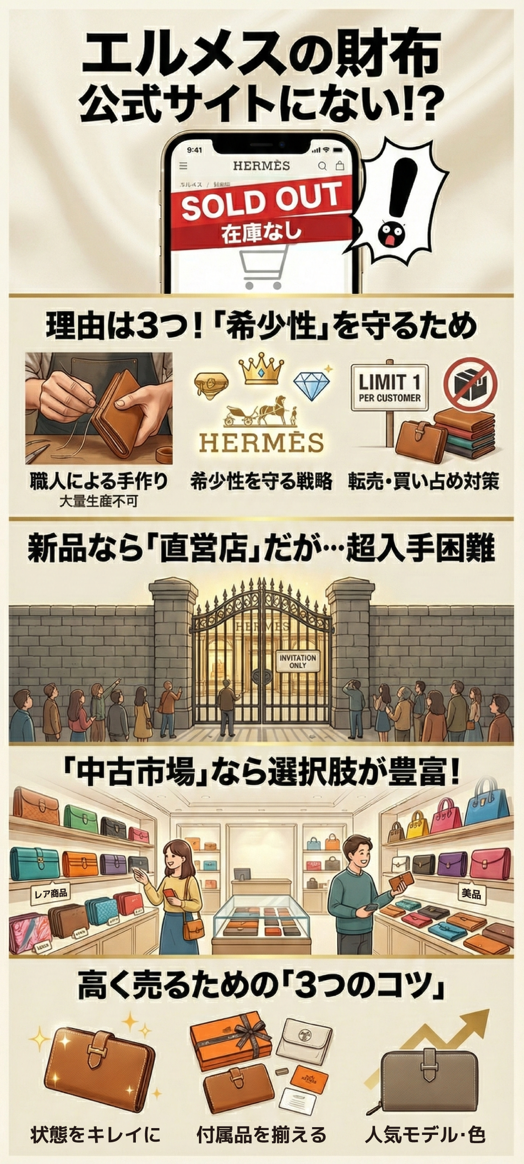 エルメスの財布が公式サイトに少ない理由とは？オンライン購入の可否と入手方法