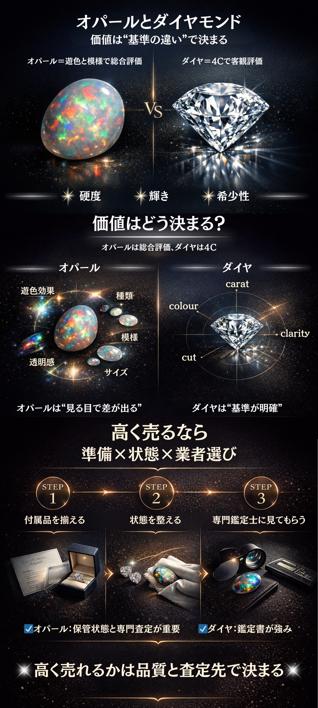 オパールとダイヤモンドはどっちの方が価値が高い?査定基準や高く売るポイントをご紹介