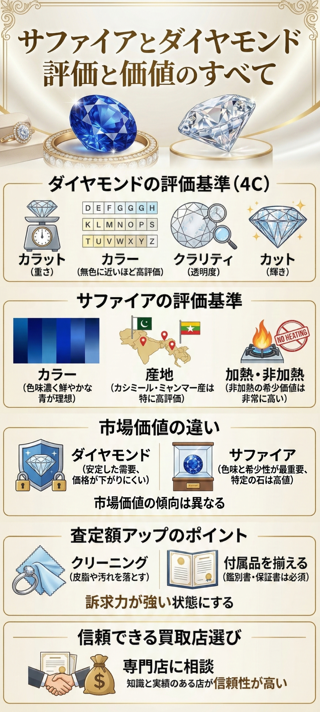 サファイアとダイヤモンドはどちらが高く売れ