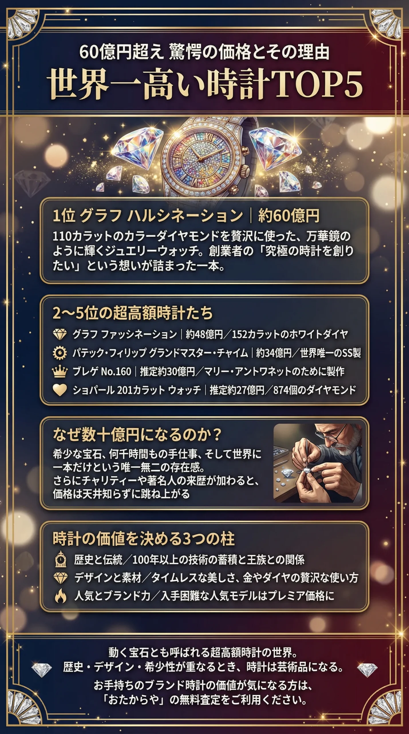 80億円超えも?世界一高い時計ランキング!驚愕の価格とその理由を解説