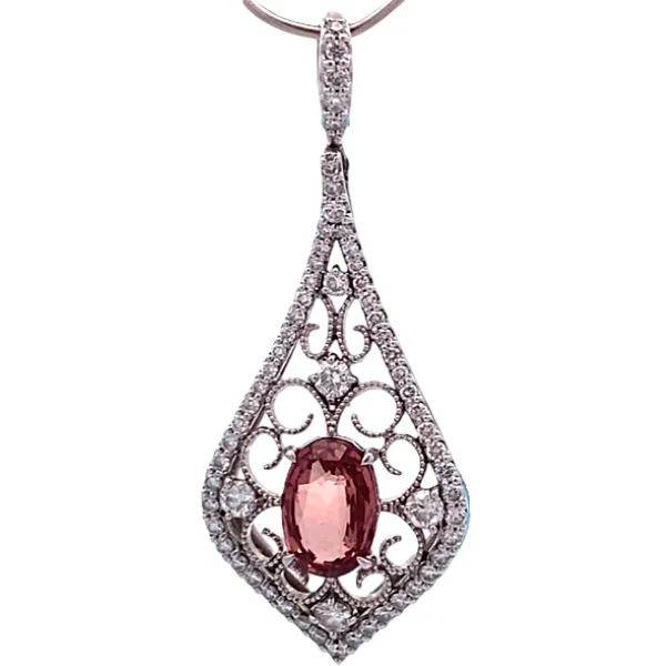 Pt/Pm900 パパラチアサファイア ダイヤ ネックレス/ペンダントトップ 2.12ct