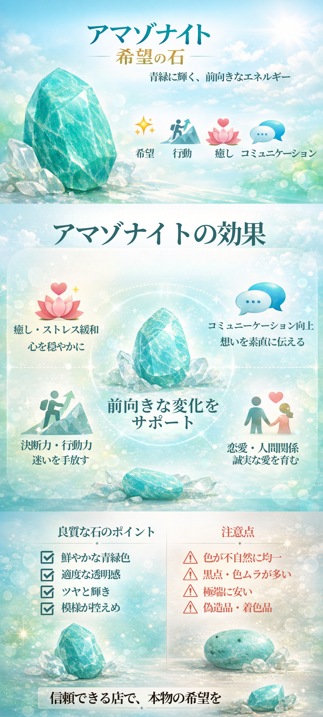 アマゾナイトの石言葉とは?希望の石と呼ばれる理由や効果・品質まで解説