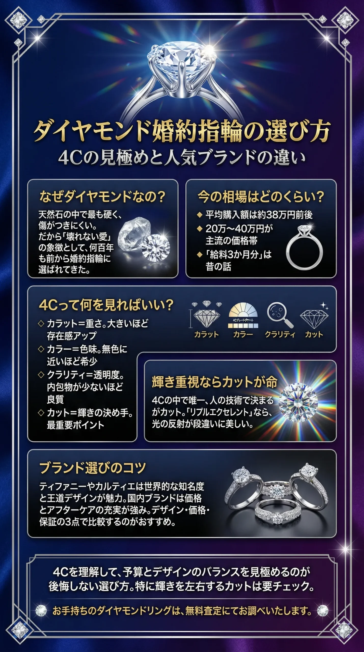 【2026年版】ダイヤモンド婚約指輪の選び方と相場とは？4Cの見極め方と、シライシ・ティファニーなど人気ブランドの違いを解説
