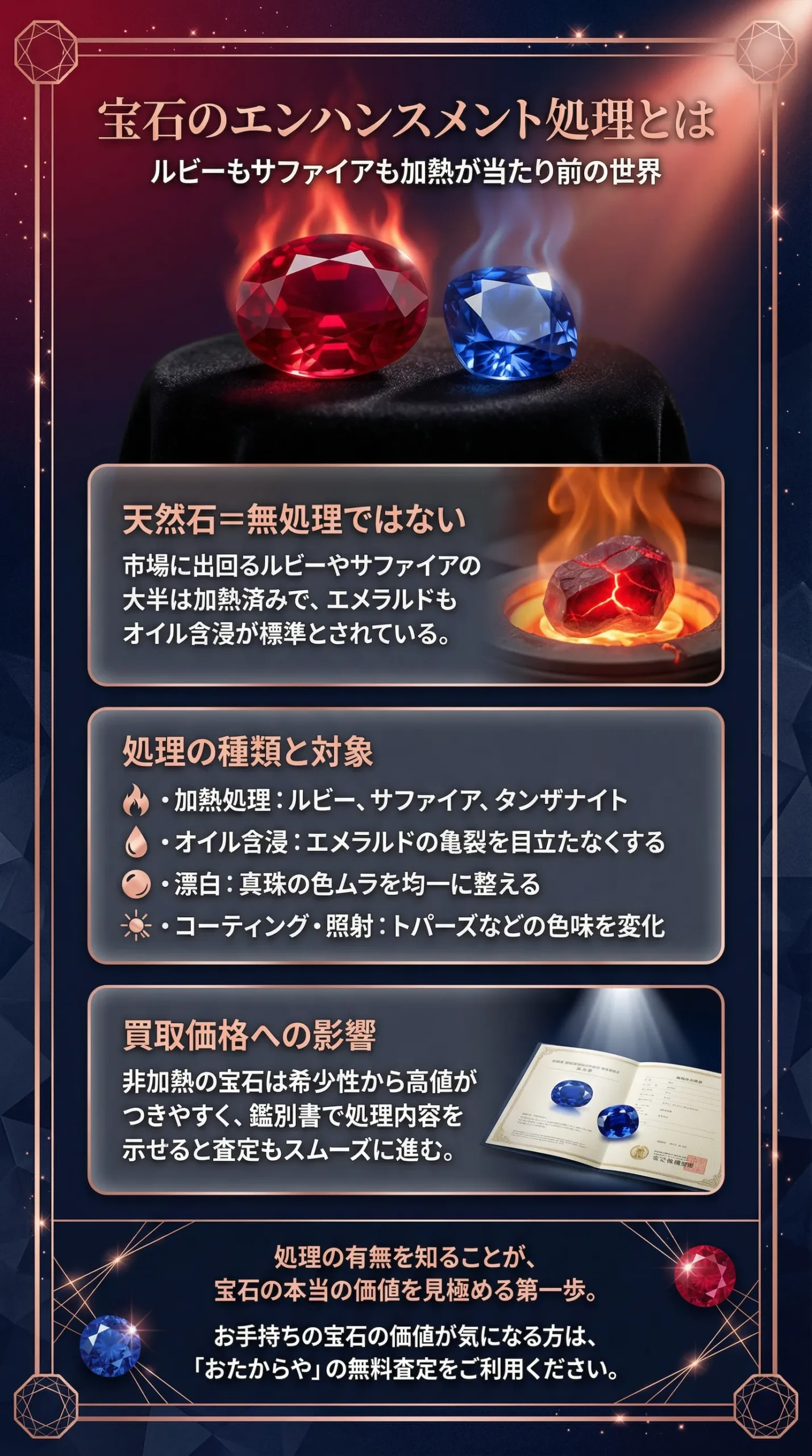 エンハンスメント処理された宝石一覧｜ルビーやサファイアは加熱されている？
