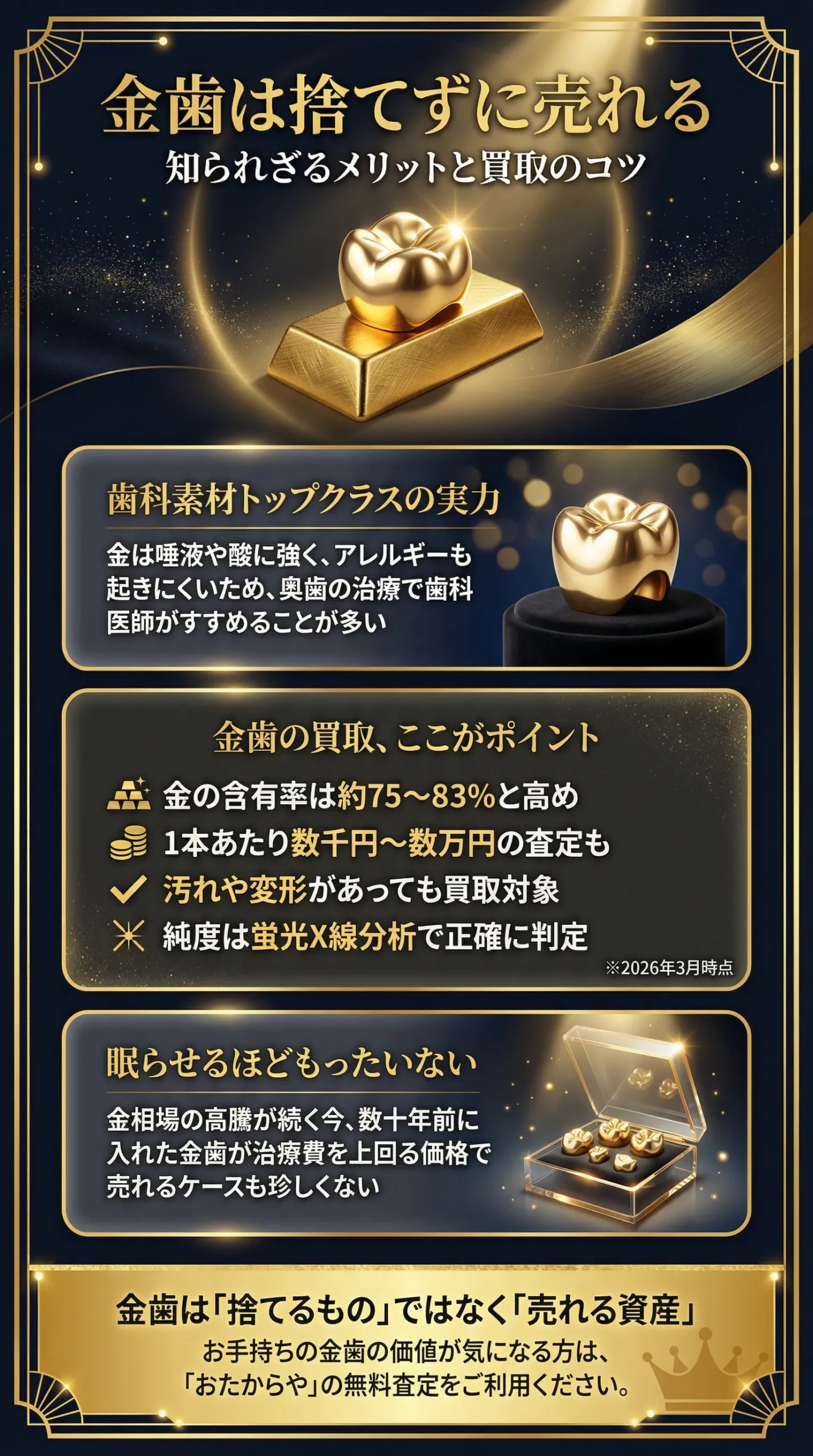金歯のメリットとは？捨てずに得する方法と高価買取のヒントまで徹底解説！