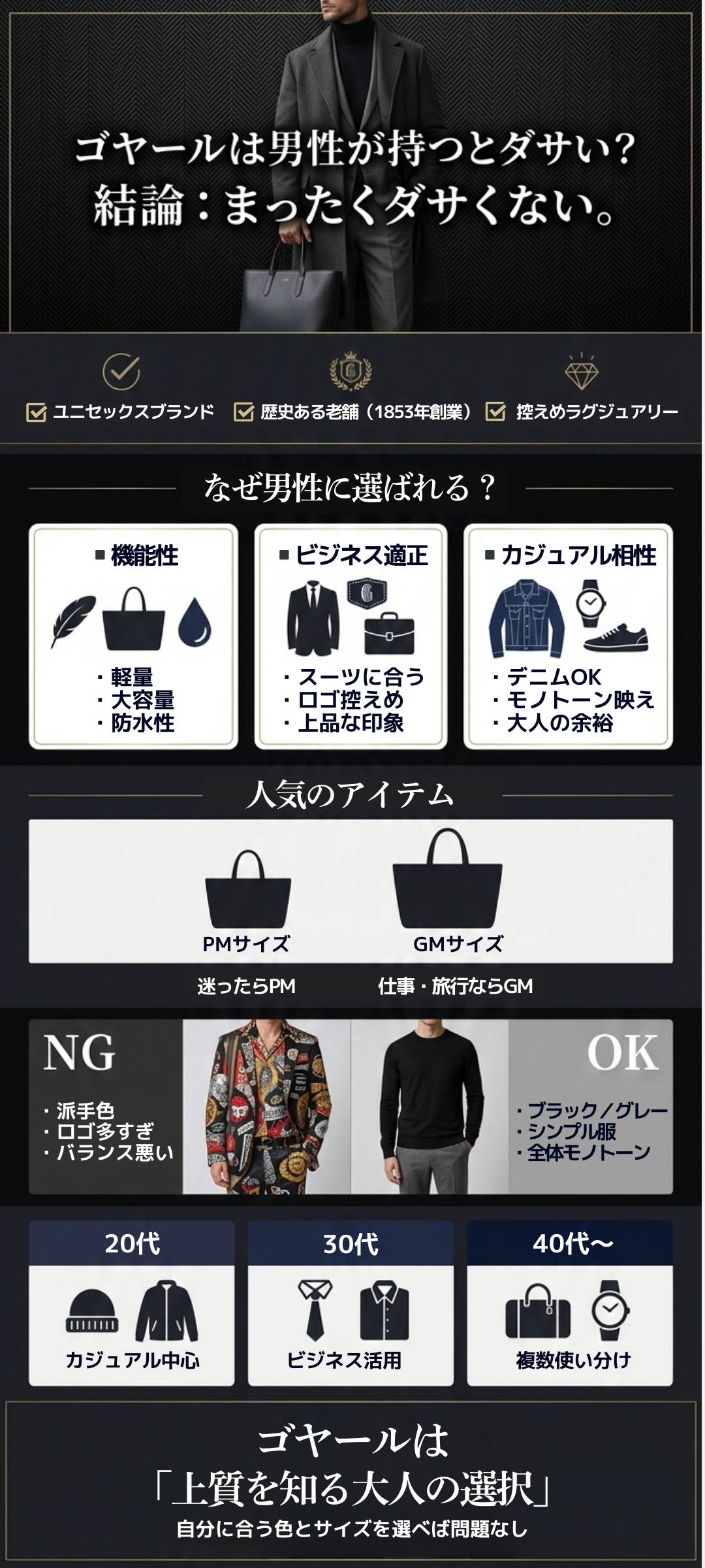 ゴヤールは男性が持ってもダサくない？実際の印象と上手な取り入れ方を解説