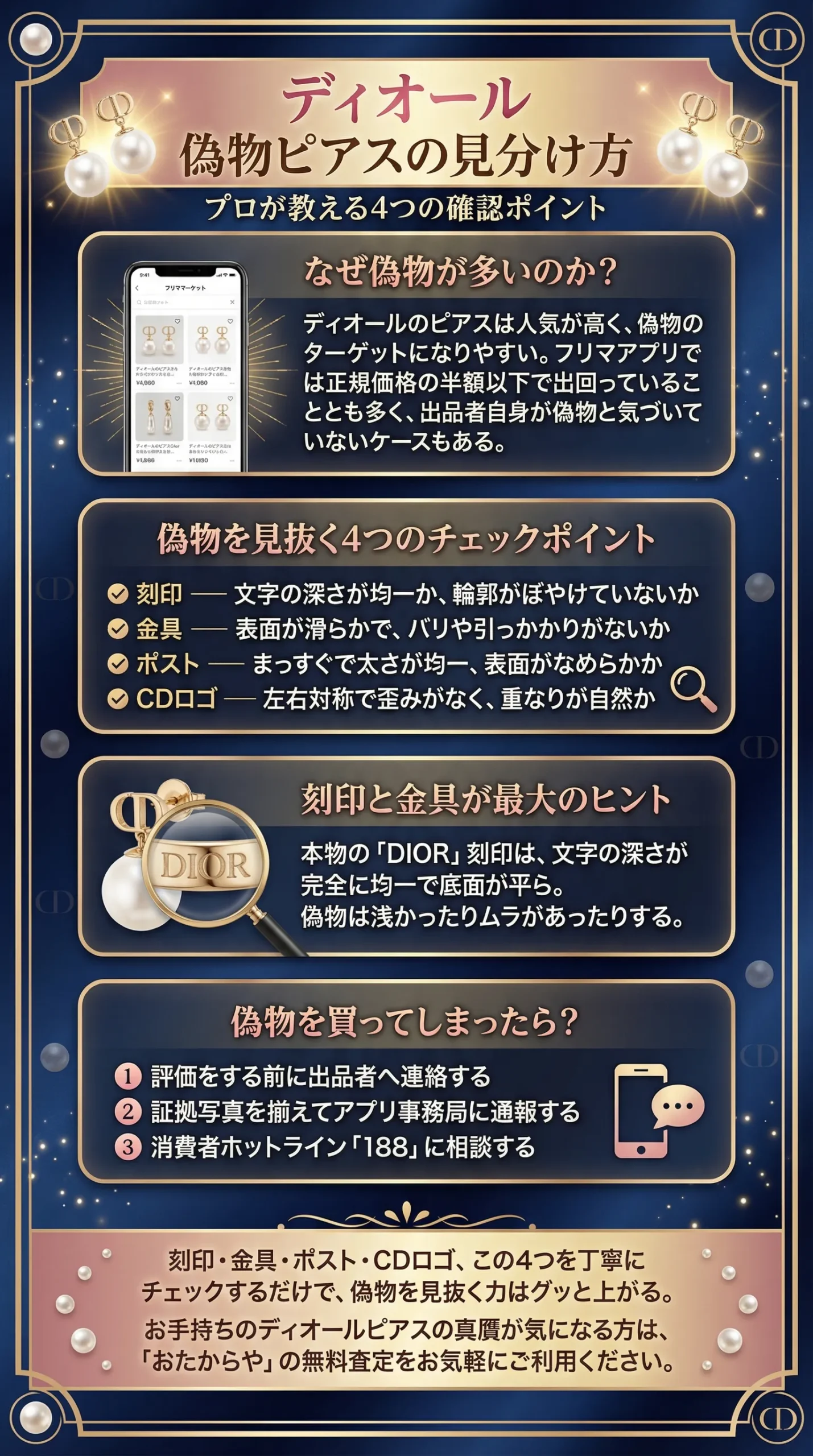 ディオール（Dior）の偽物ピアスの見分け方とは？プロが教える4つの確認ポイントと対処法を解説