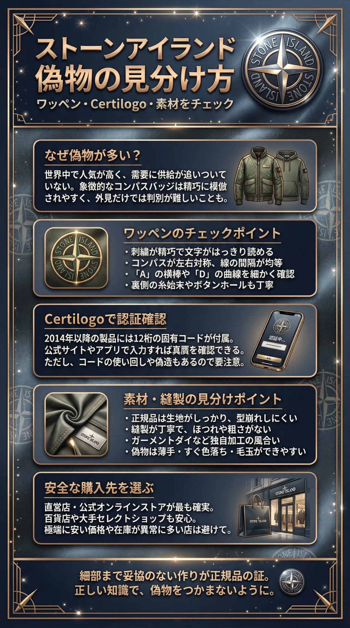 ストーンアイランド偽物の見分け方とは？ワッペンからCertilogo（サーティロゴ）まで解説