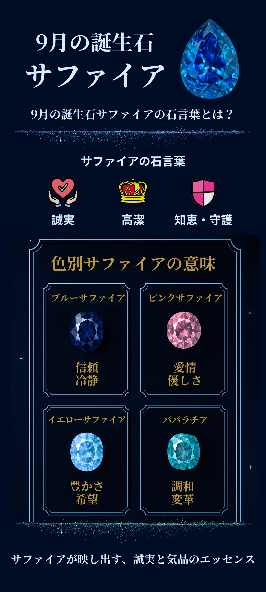 9月誕生石サファイアの石言葉とは?ピンク・イエローなど色別の意味やピアス・ネックレスの選び方も解説