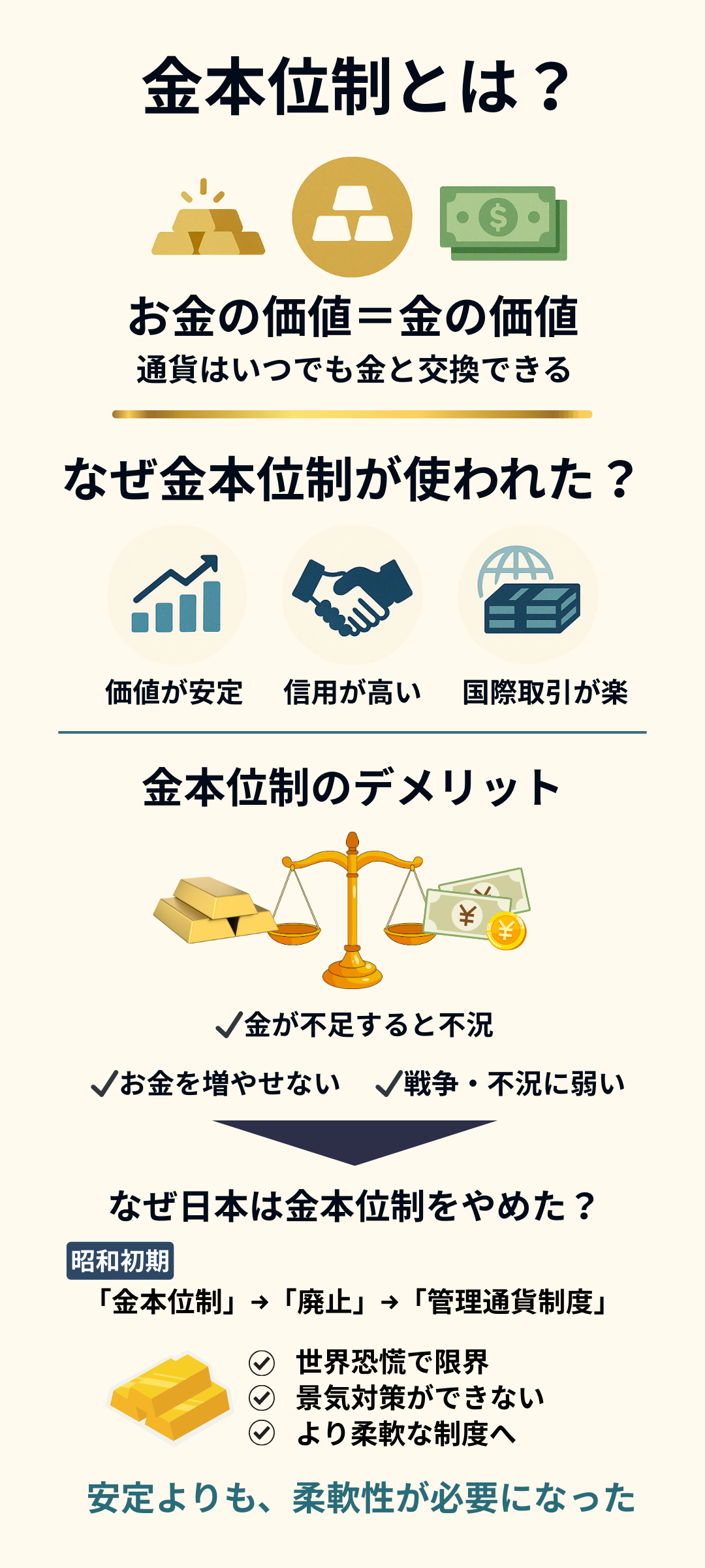 金本位制とは？取り入れるメリット・デメリットや日本における歴史、廃止の理由まで徹底解説