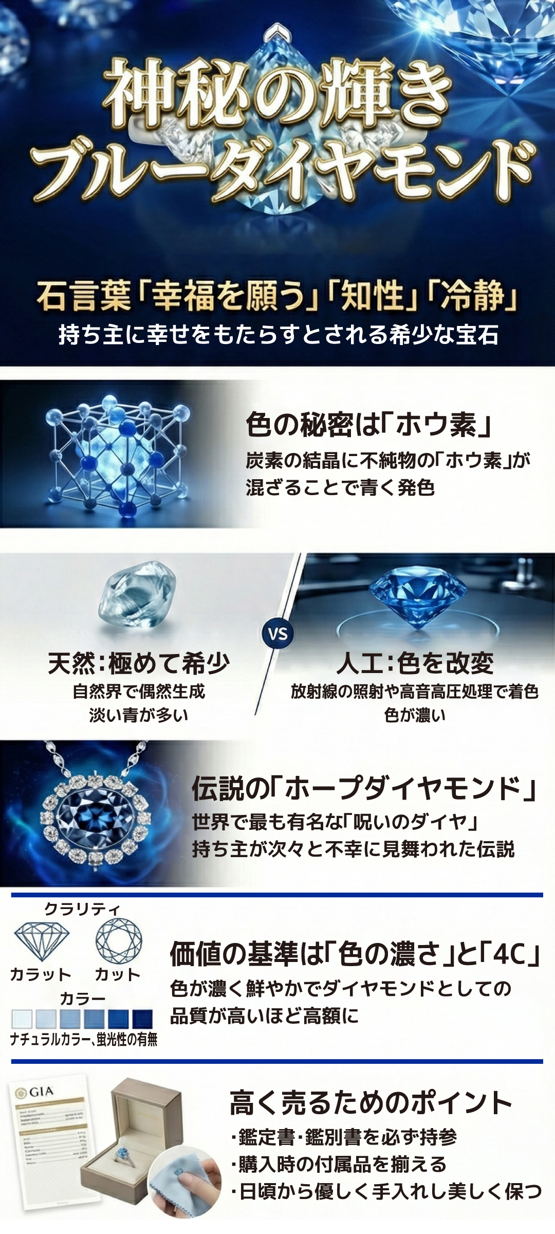 ブルーダイヤモンドの石言葉は「永遠の幸せ」！希少な青い宝石の意味と逸話を徹底解説