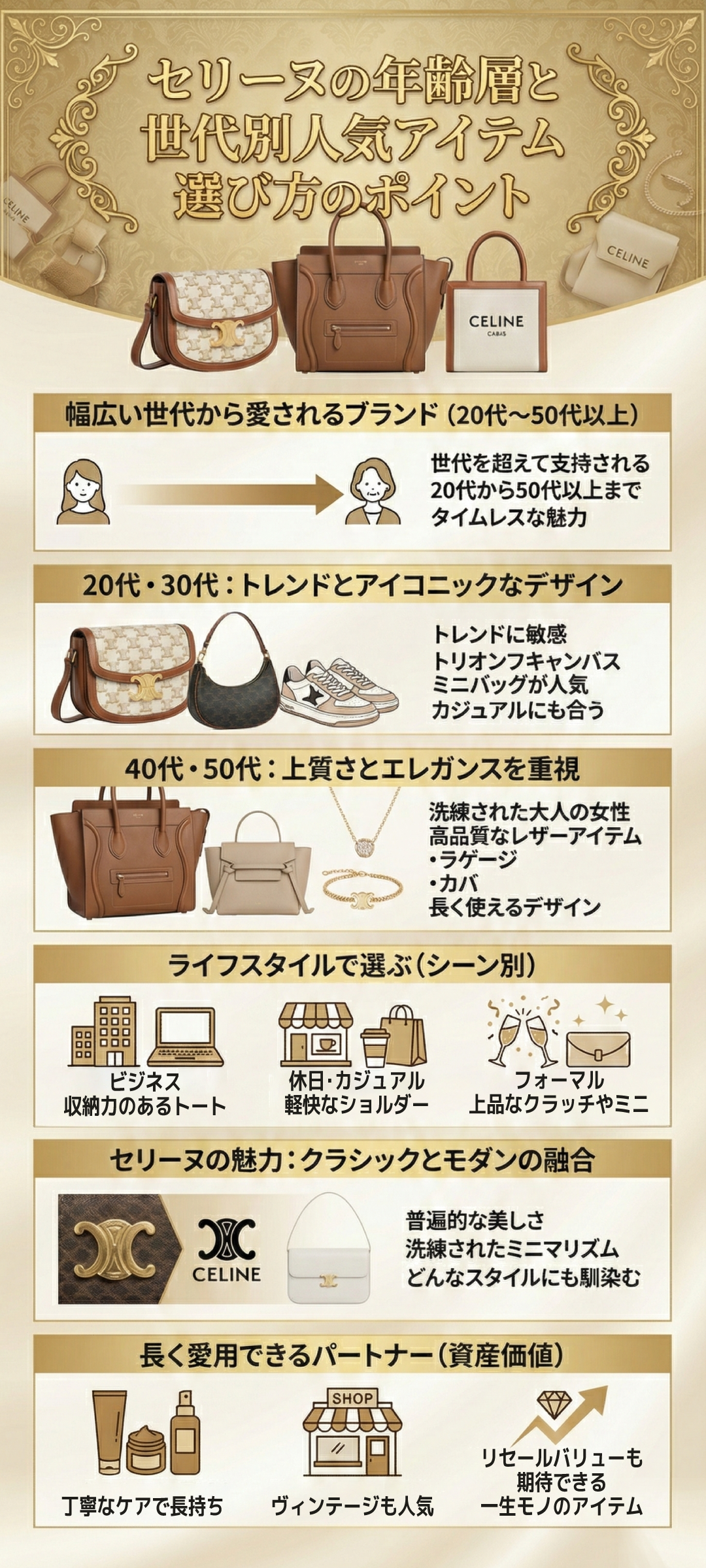 セリーヌ（CELINE）の年齢層とは？ブランドの特徴から年齢別のアイテムの選び方まで解説
