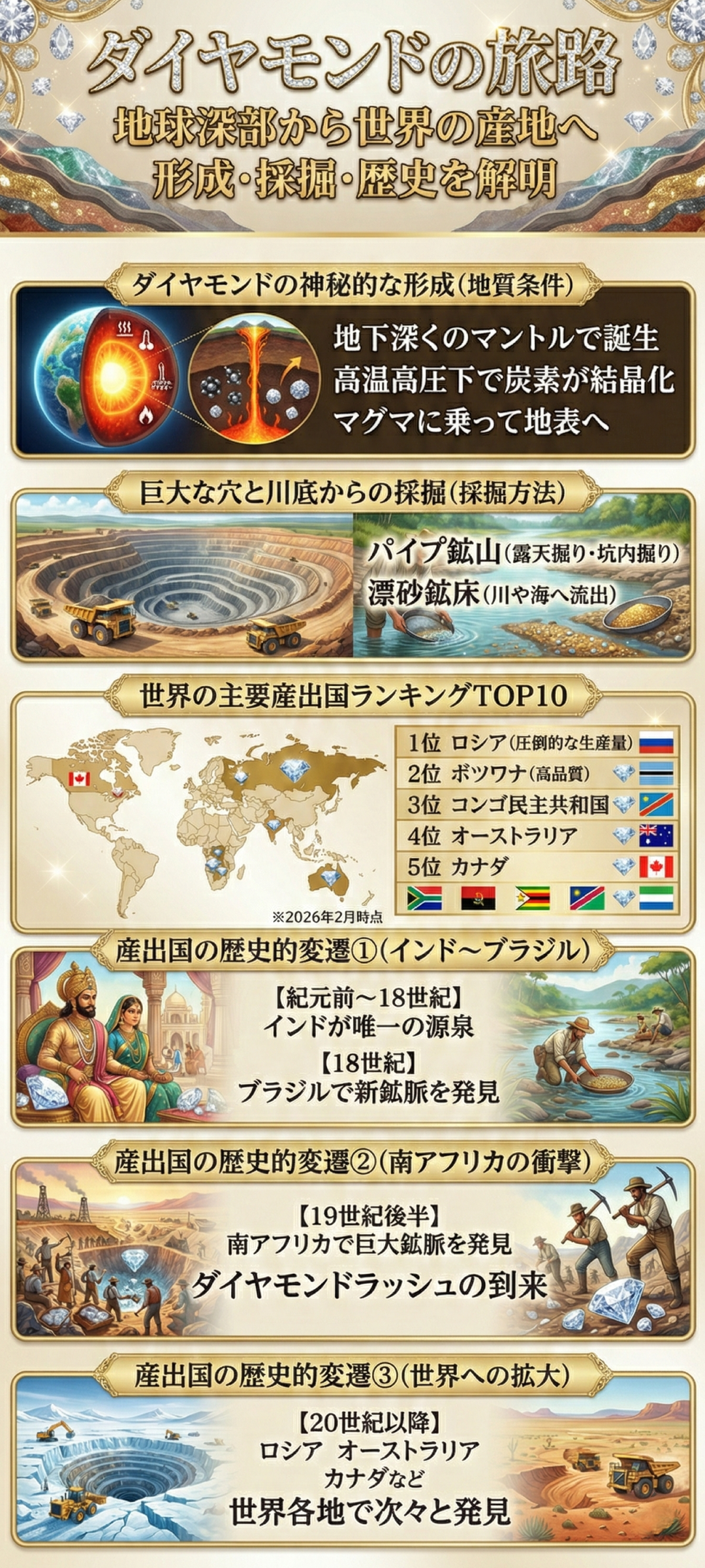 世界の主要ダイヤモンド産出国を10個ご紹介！これまでの歴史についても解説