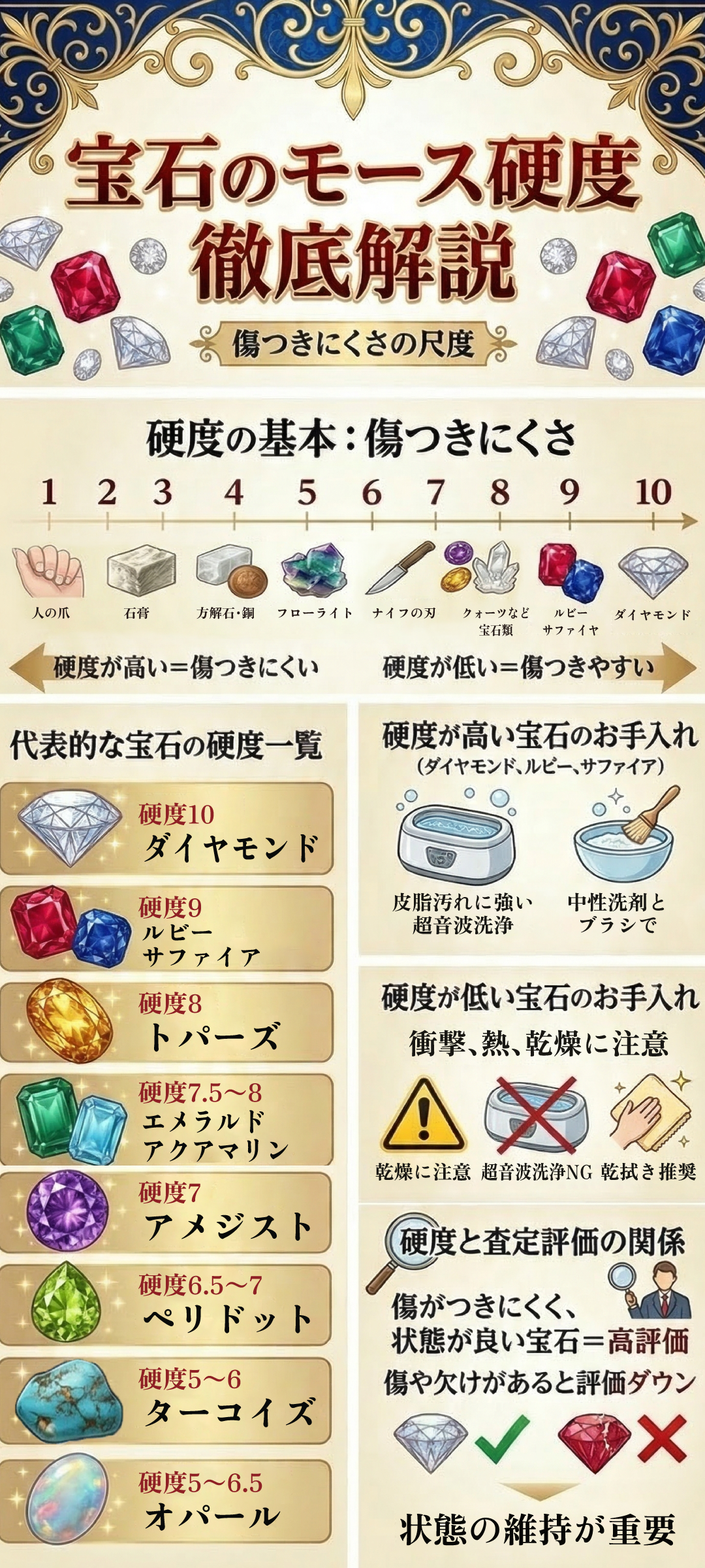 宝石の硬度とは？モース硬度ランキング一覧や硬い石・割れやすい石を解説