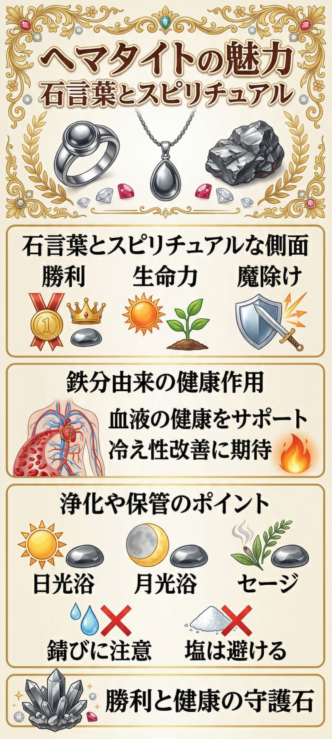 ヘマタイトの効果とは？石言葉・スピリチュアルな意味から健康への影響、浄化方法まで徹底解説