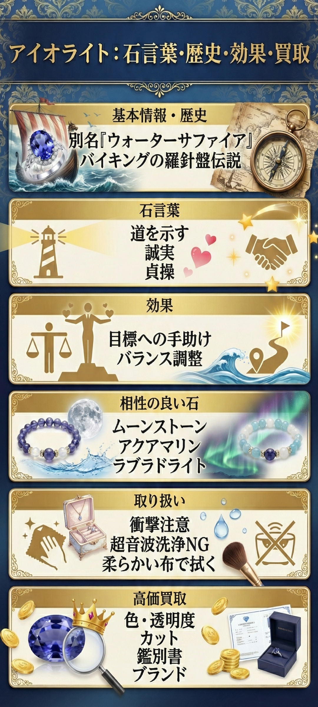 アイオライトの石言葉とは?意味・効果から誕生石の由来や高価買取のポイントまで徹底解説