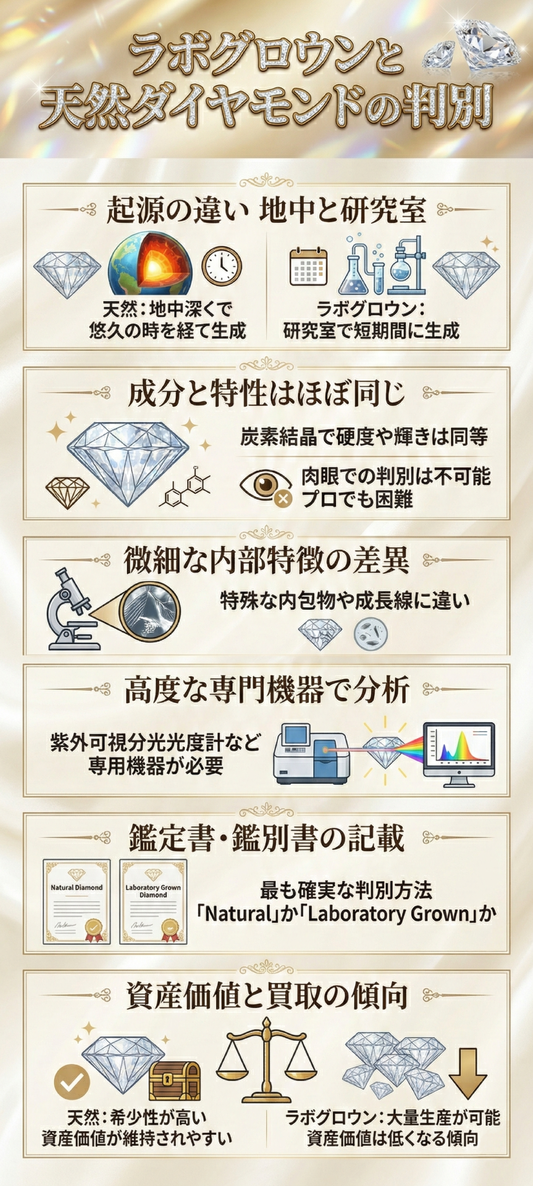 人工ダイヤモンドの見分け方は？天然との違いやすぐにできる判別方法を解説
