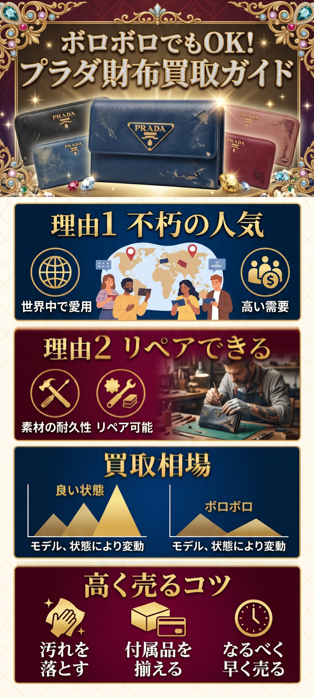 プラダのボロボロな財布も売れる？買取価格相場と高く売る5つのコツを徹底解説