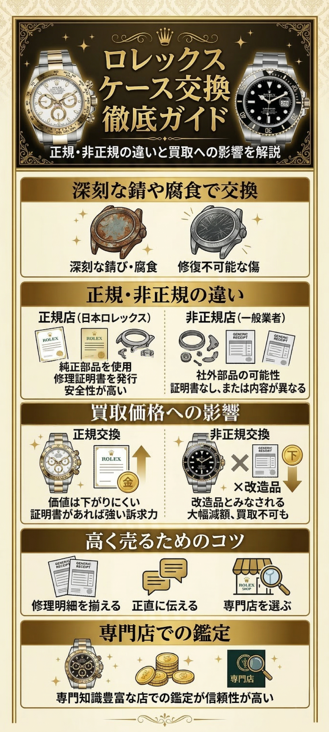 ロレックスのケース交換は買取価格にどう影響する?高く売るためのポイントについても解説