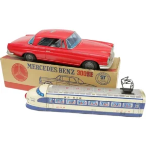 ブリキ乗り物２点 イチコー製 ベンツ300SE,新幹線 超特急ひかり号