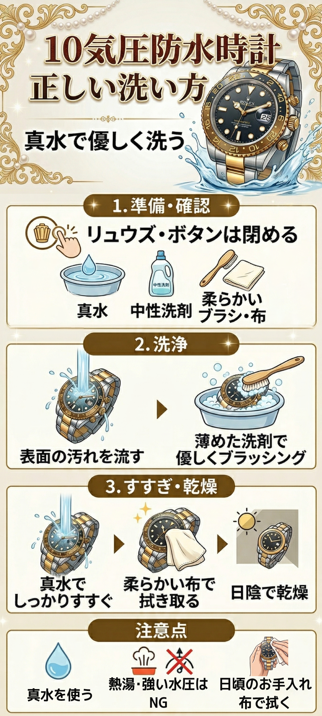 10気圧防水の腕時計は水洗いできる？洗浄時の注意点やメンテナンス方法についてもご紹介