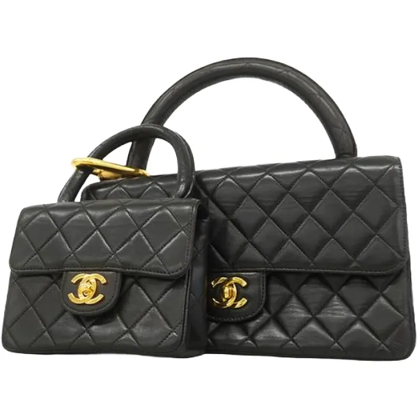 シャネル マトラッセ 親子バッグ ハンドバッグ ラムスキン ブラック