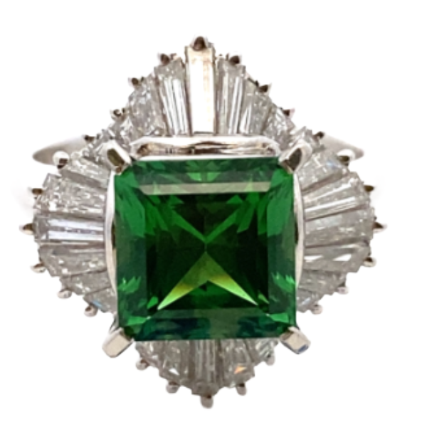 Pt･Pm900 グリーンガーネット・ダイヤモンド リング GG3・1.54ct