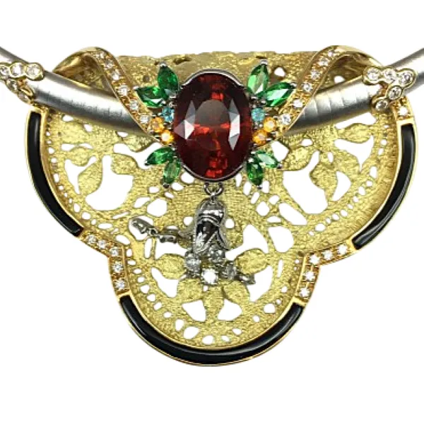 Pt900/K18 ガーネット 多色石 ネックレス/ネックレストップ 7.03ct