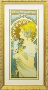 絵画 アルフォンス・ミュシャ 羽根ペン