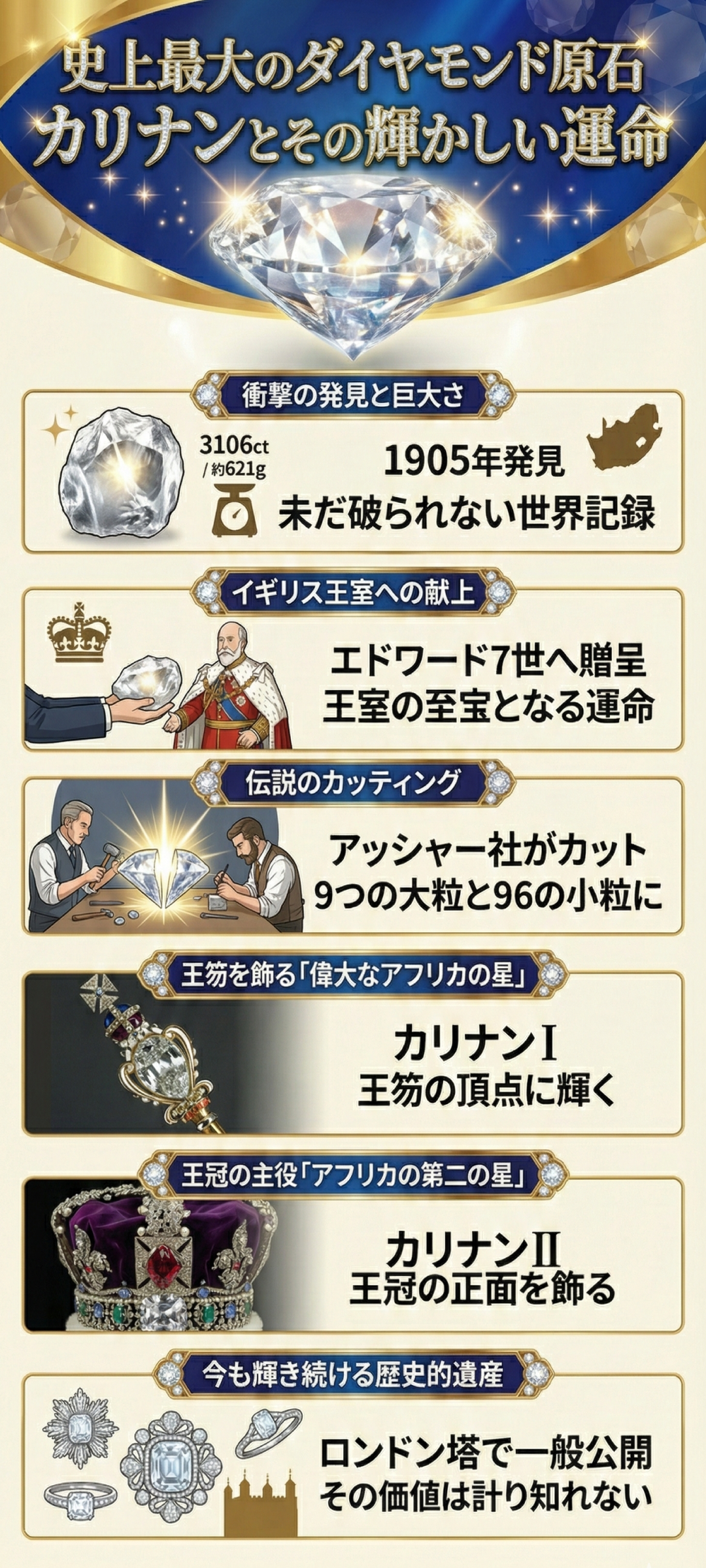 イギリス王室とカリナンダイヤモンドの関係とは?世界最大の無色カットダイヤモンドの歴史を解説