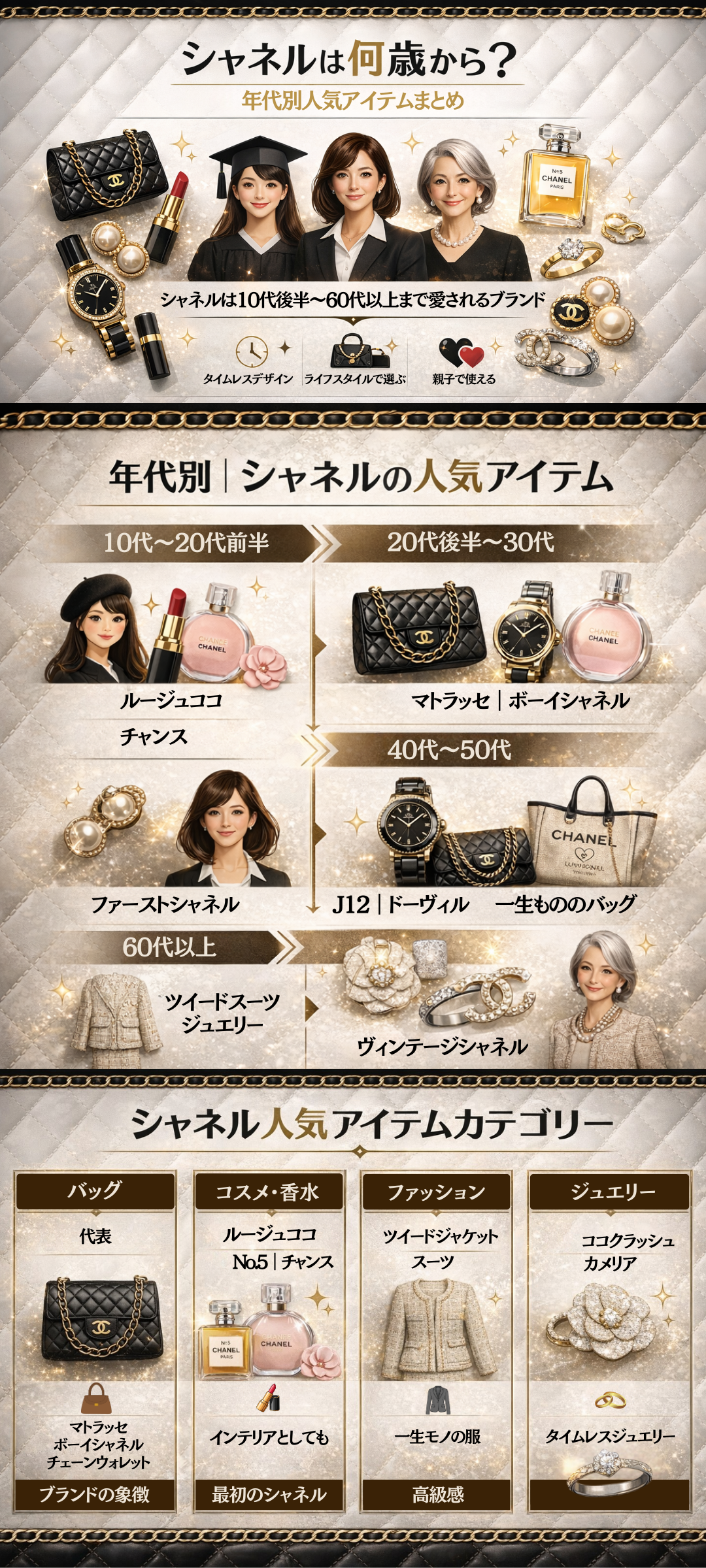 シャネルを愛用する年齢層とは？年代別の人気アイテムとカテゴリー別おすすめを解説