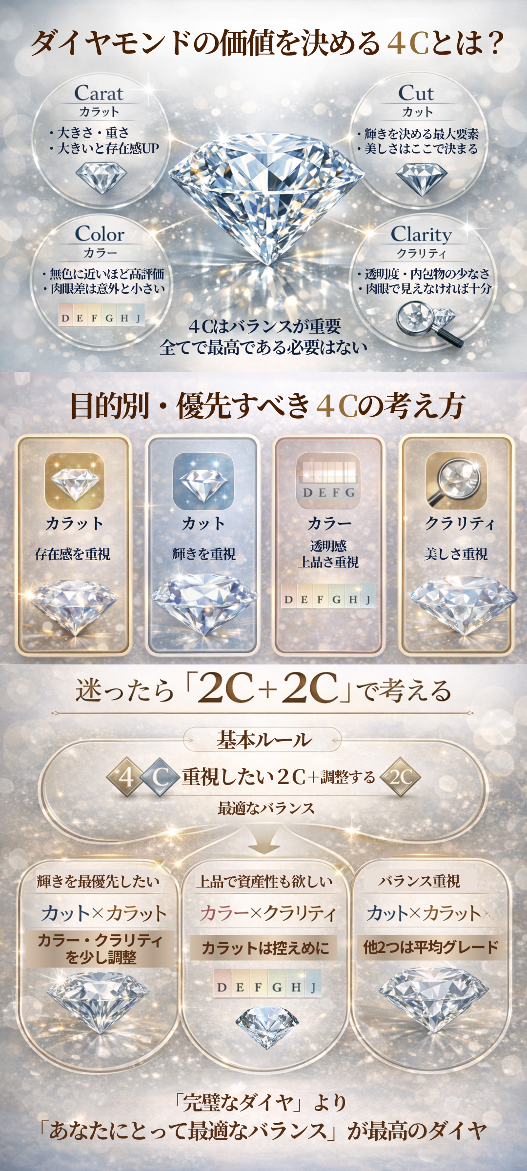 ダイヤモンドの4Cの優先順位はこれ!婚約指輪に適した質を見極める評価基準を解説