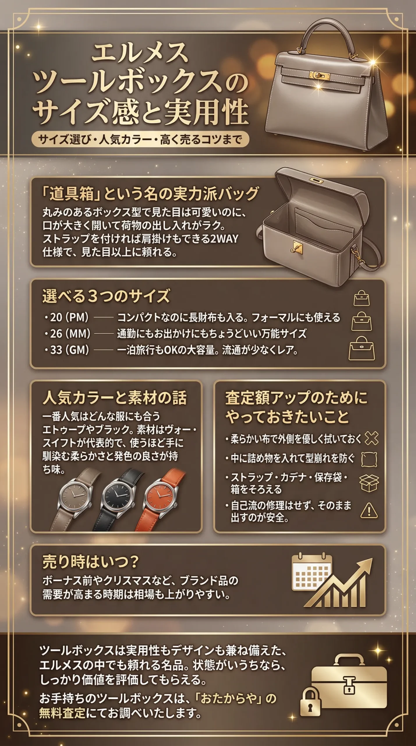 エルメス ツールボックスのサイズ感と実用性を徹底比較！人気カラー・相場・高額査定のコツも解説