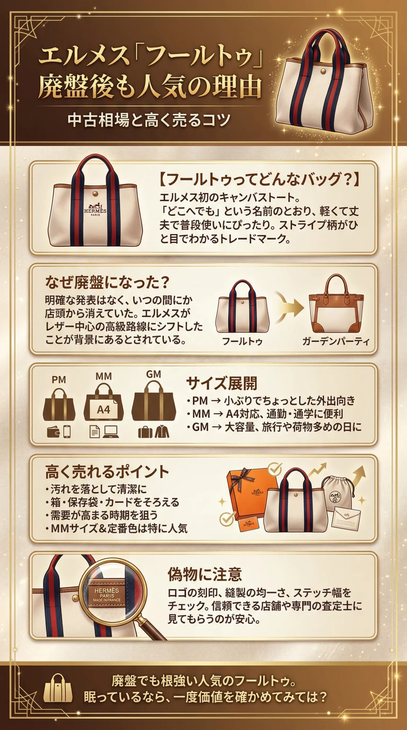 エルメスのキャンバストート「フールトゥ」は廃盤？中古価格の相場や買取のコツを紹介