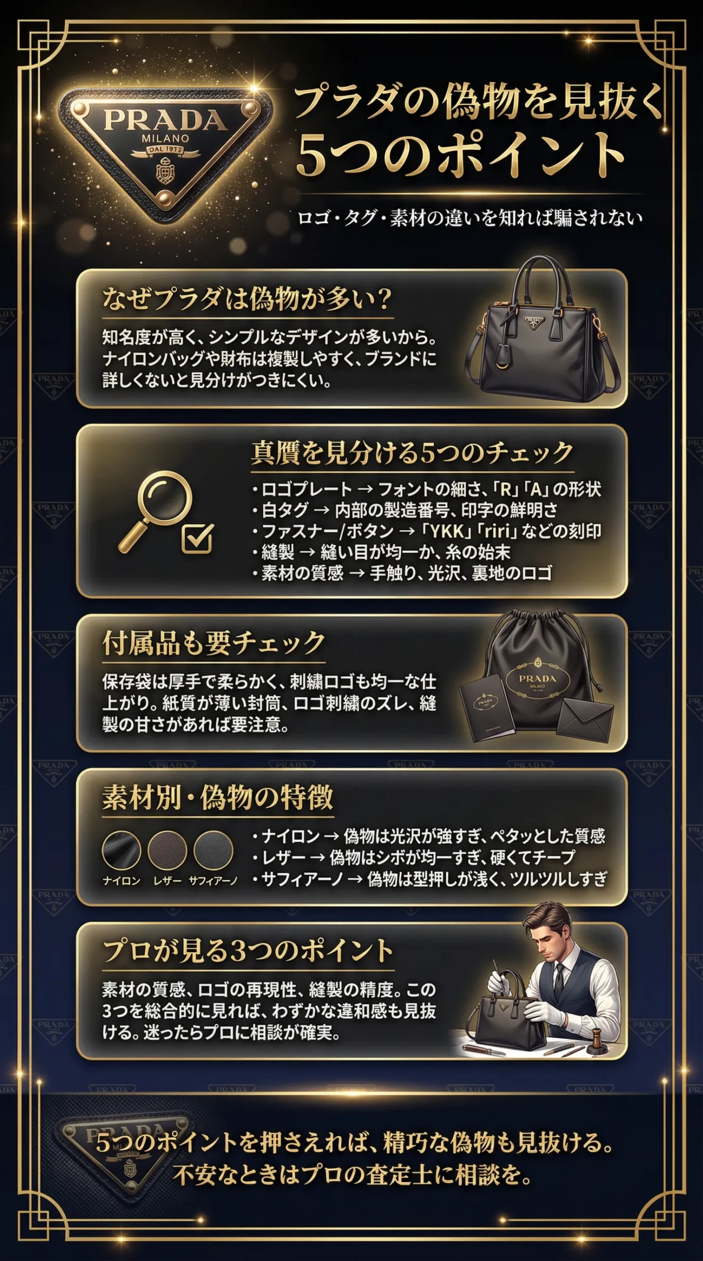 プラダの偽物を見分ける方法とは?ロゴ・タグ・素材の違いを徹底解説