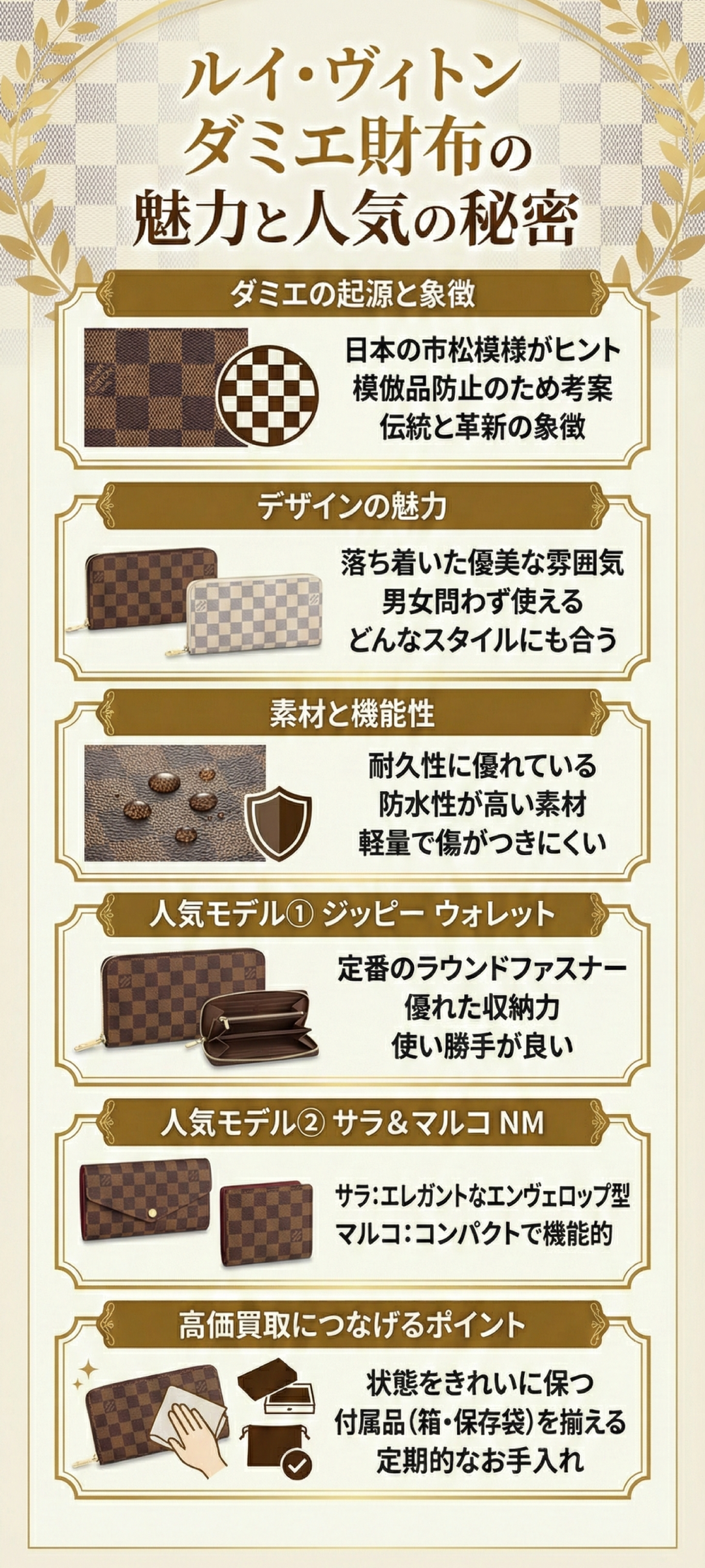 ルイヴィトンのダミエ柄財布の魅力と人気の秘密とは|高価買取のポイントもご紹介