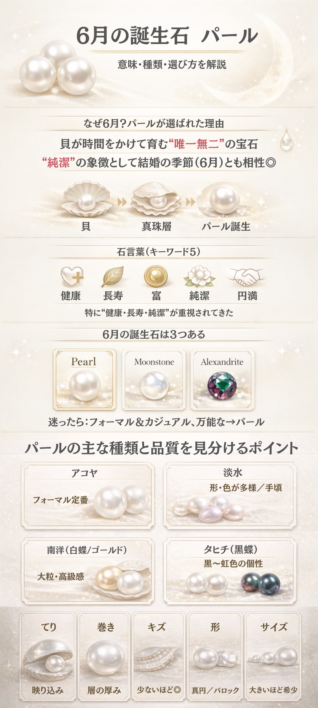 6月の誕生石パールの意味と石言葉とは？ゴールデンパールや淡水パール、アコヤパールなど種類別に解説